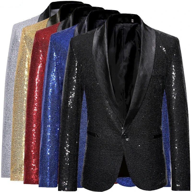 R&B | Glänzendes goldenes Squin-Glitz mit Knopf fleece Herren Blazer