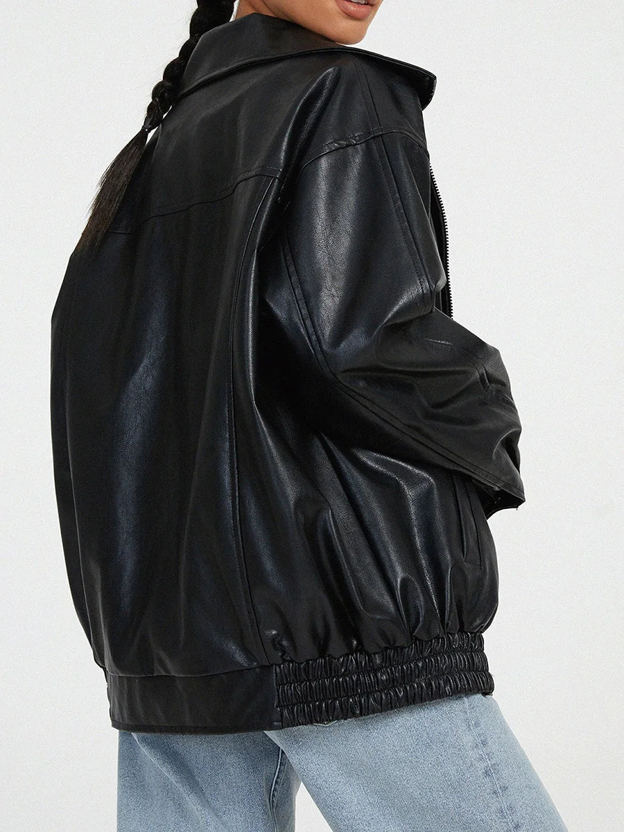 R&B | Zip-Up Bikerjacke - Oversized Passform mit gerafftem Saum