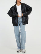R&B | Zip-Up Bikerjacke - Oversized Passform mit gerafftem Saum