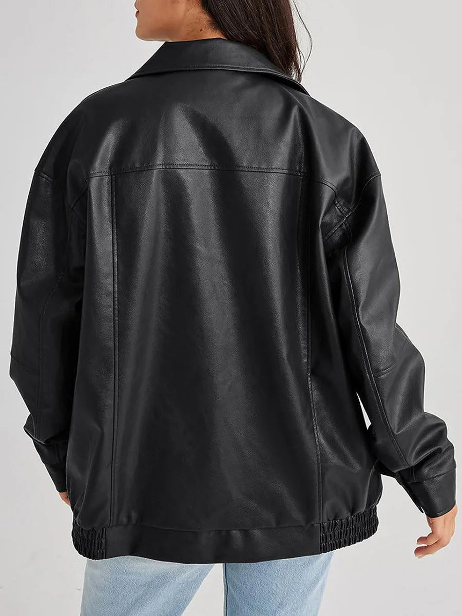 R&B | Zip-Up Bikerjacke - Oversized Passform mit gerafftem Saum