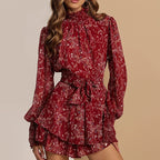 EB - Minikleid Mit Stehkragen, Rüschen und Blumenmuster