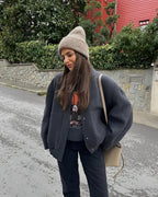 R&B | Bomberjacke - Oversized Fit - Weiches Fleece - Druckknopfverschluss - Taschen