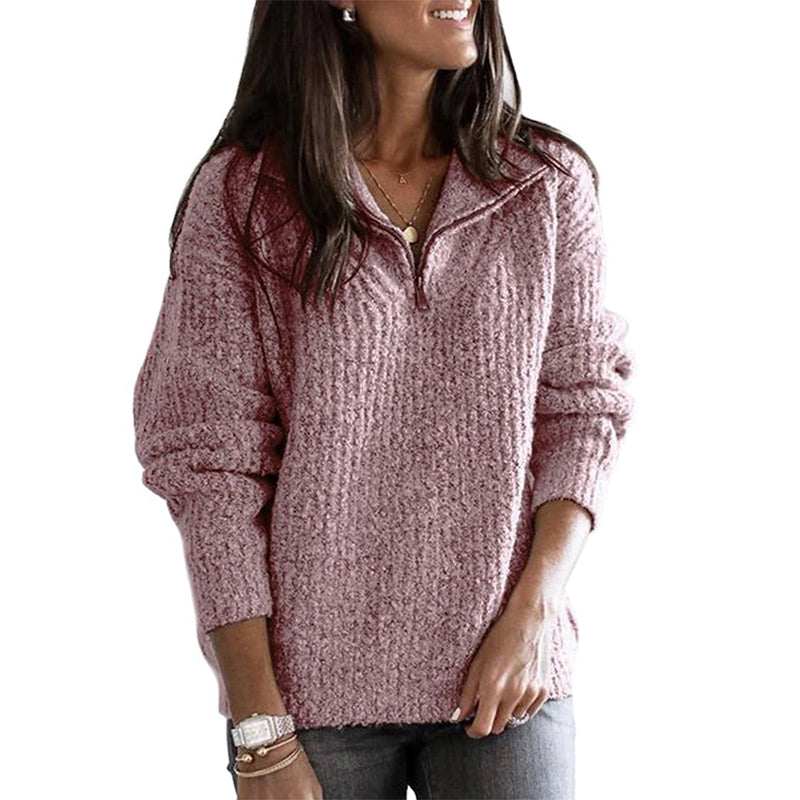R&B | Pullover - Damen Herbst Halbzipper Texturiertes Strick-Pullover