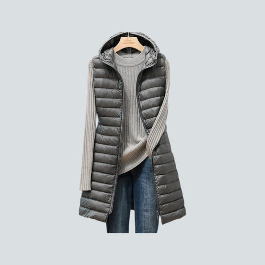 R&B | Lange Puffer Weste - Stepp Kapuzen ärmellose Jacke - Warme isolierte Schicht