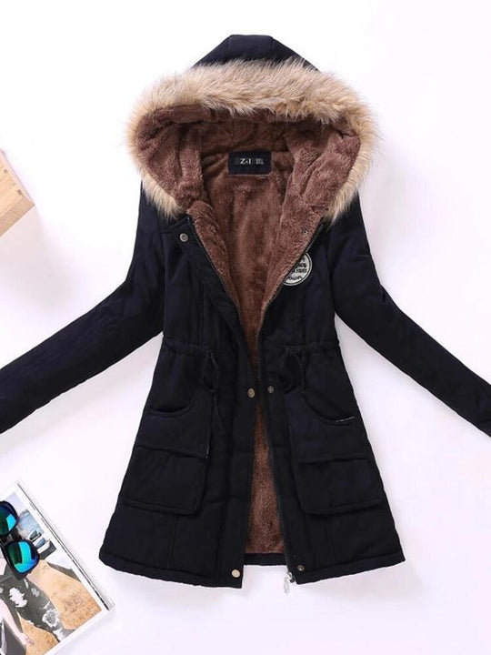 R&B | Parka Jacke - Warme Fütterung - Kapuze mit Pelzbesatz - Reißverschluss & Knöpfe - Verstellbare Taille