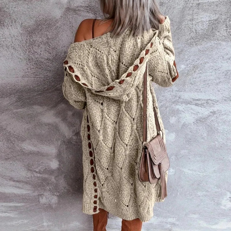 R&B | Eleganter Strickpullover mit Kapuze Im Weinlese Stil