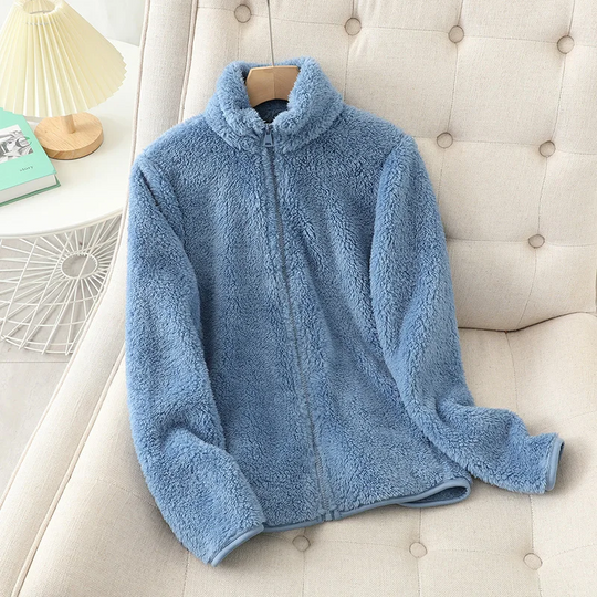 R&B | Fleecejacke Weiches Korallenfleece Lockere Passform Wendbar Hochgeschlossen
