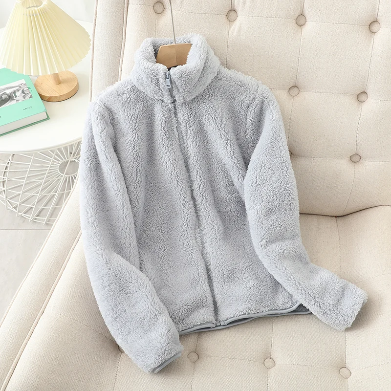 R&B | Fleecejacke Weiches Korallenfleece Lockere Passform Wendbar Hochgeschlossen