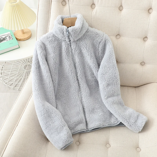 R&B | Fleecejacke Weiches Korallenfleece Lockere Passform Wendbar Hochgeschlossen