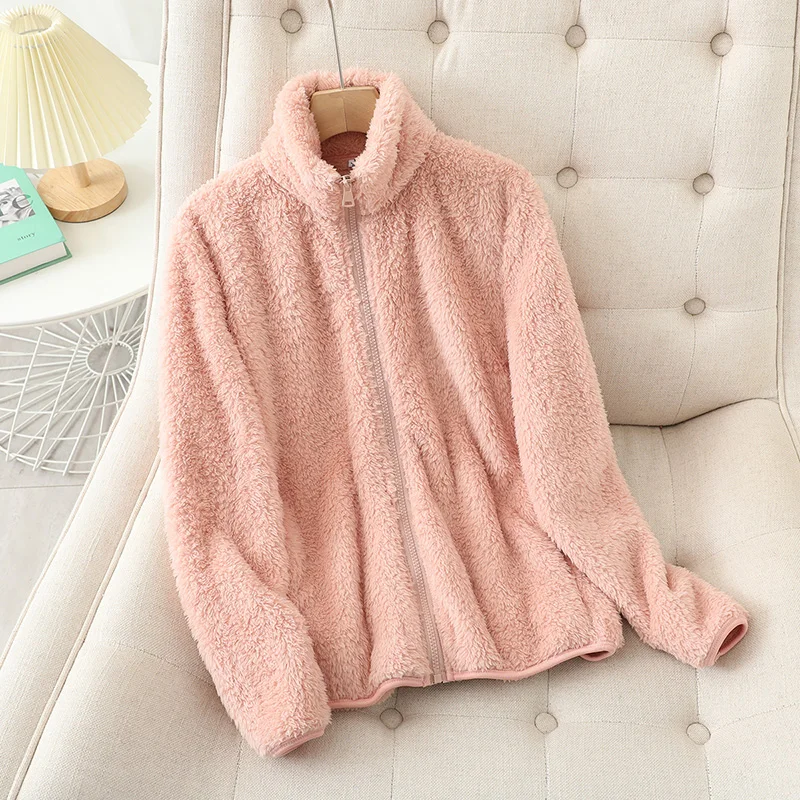 R&B | Fleecejacke Weiches Korallenfleece Lockere Passform Wendbar Hochgeschlossen
