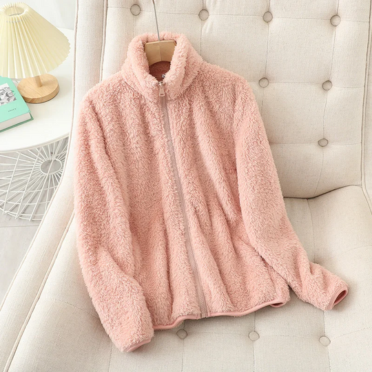 R&B | Fleecejacke Weiches Korallenfleece Lockere Passform Wendbar Hochgeschlossen