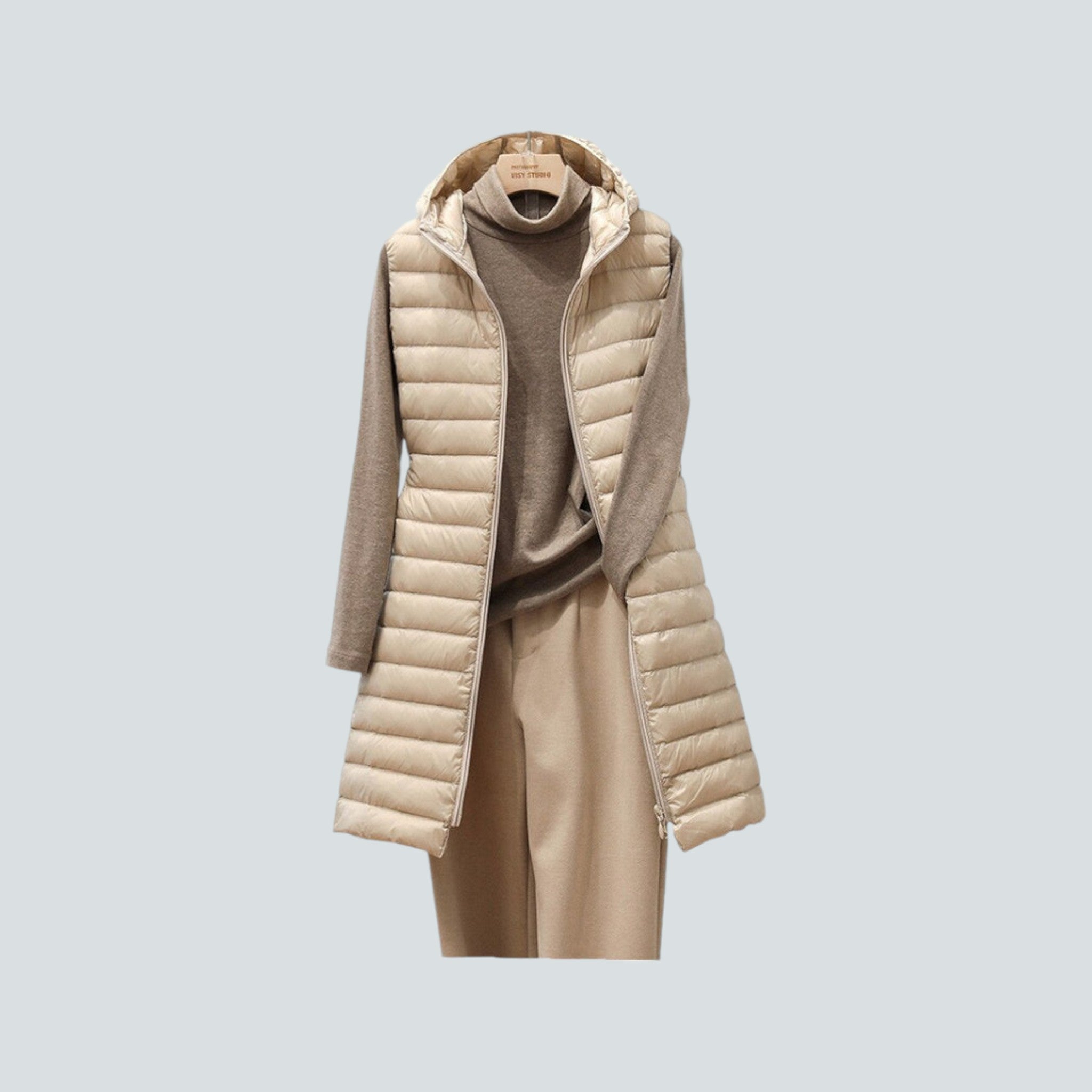 R&B | Lange Puffer Weste - Stepp Kapuzen ärmellose Jacke - Warme isolierte Schicht