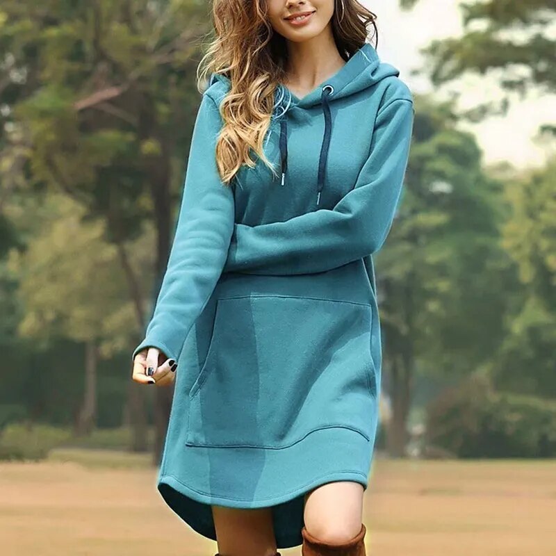 Heidi-Mode | Gemütliches Langes Sweatshirt-Kleid mit Kapuze