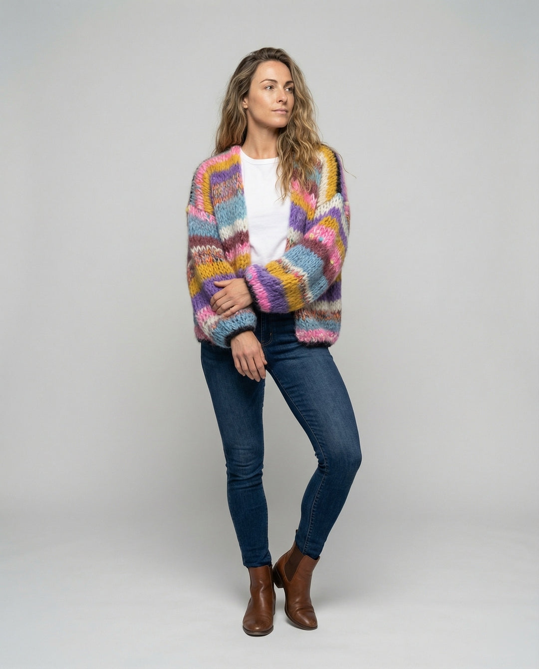 R&B | Bunte Patchwork Strickjacke Für Damen