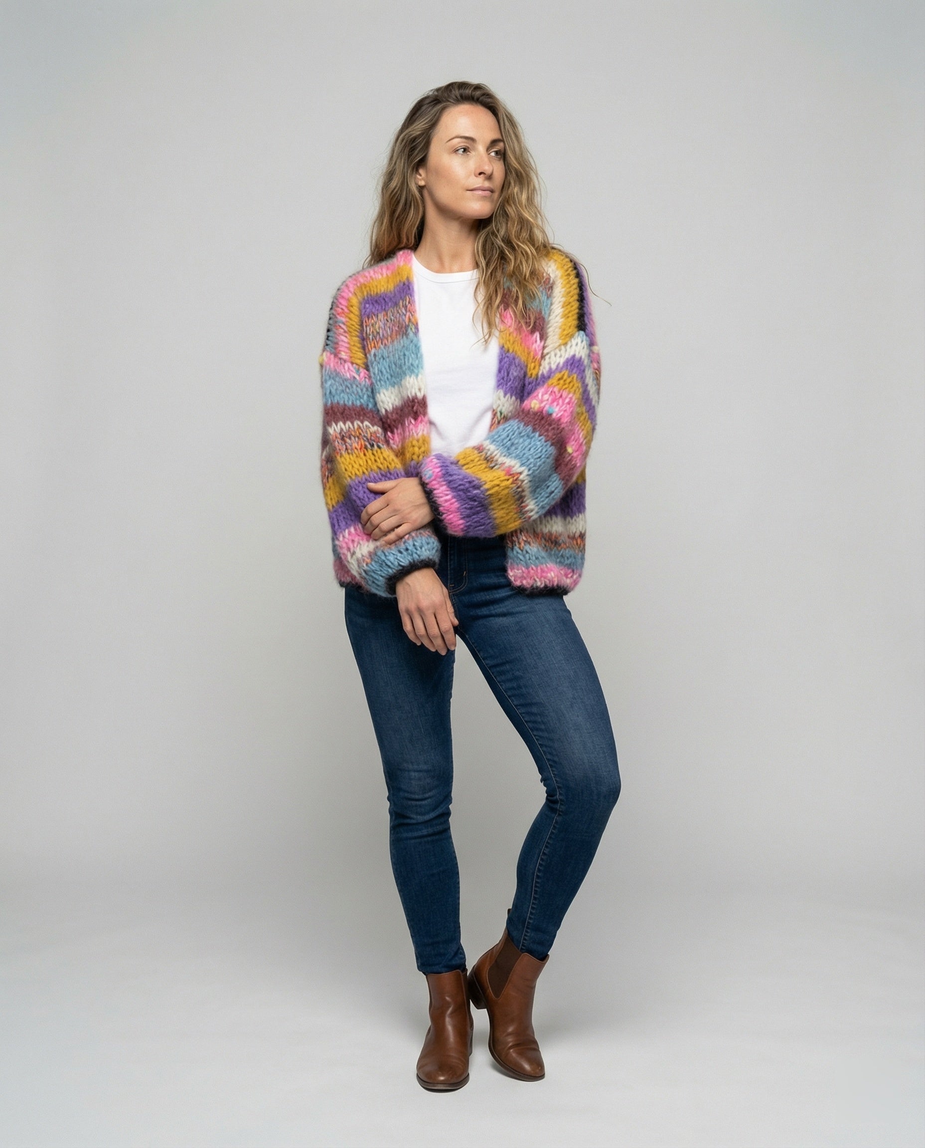 R&B | Bunte Patchwork Strickjacke Für Damen