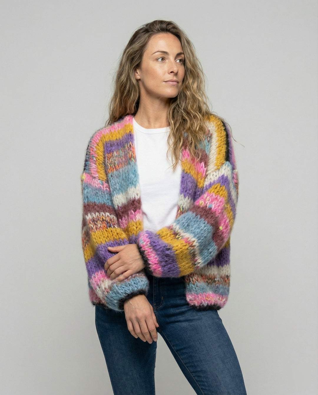 R&B | Bunte Patchwork Strickjacke Für Damen