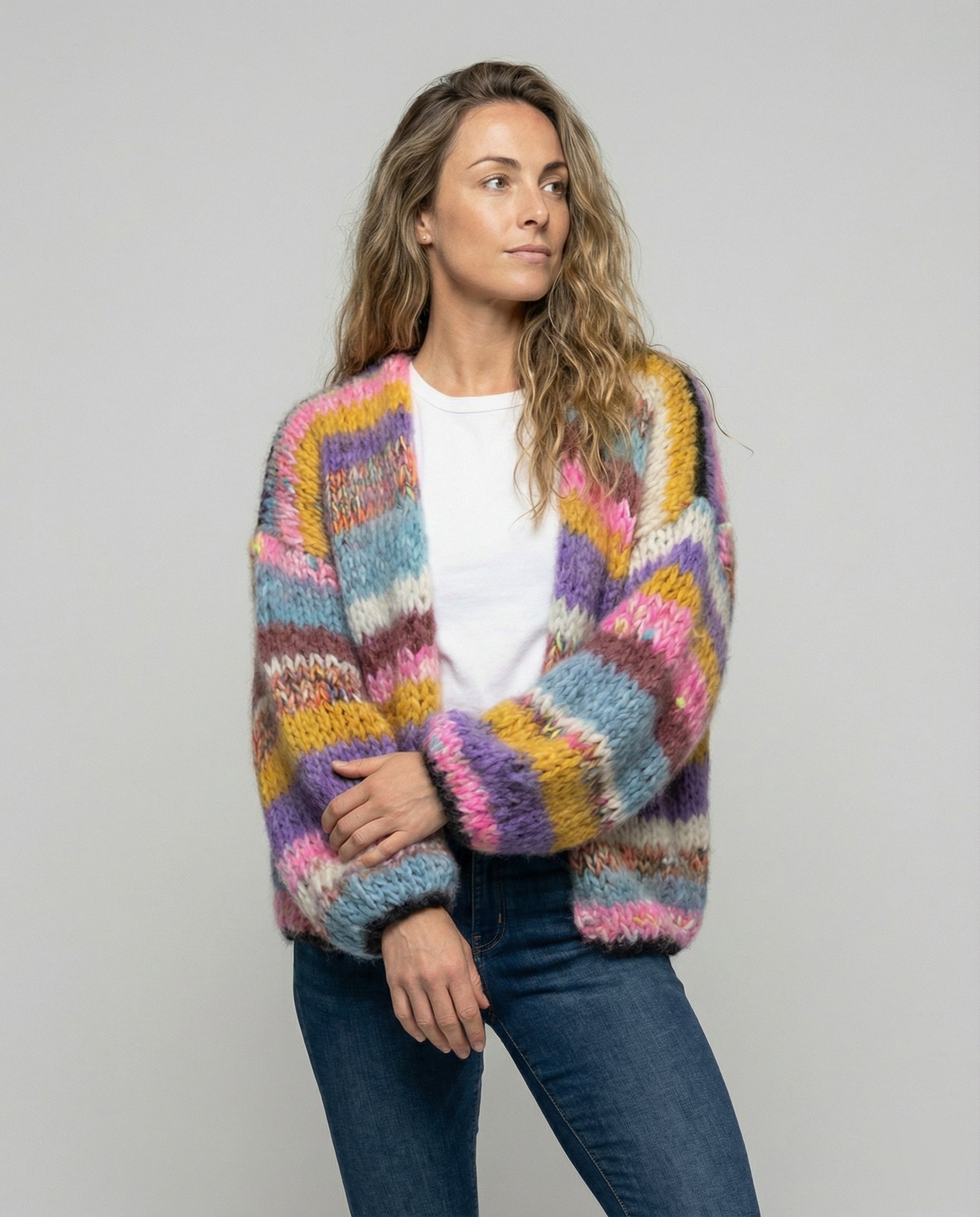 R&B | Bunte Patchwork Strickjacke Für Damen