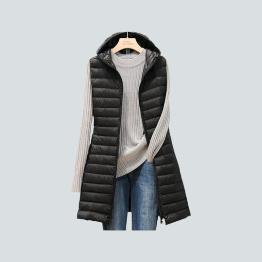 R&B | Lange Puffer Weste - Stepp Kapuzen ärmellose Jacke - Warme isolierte Schicht