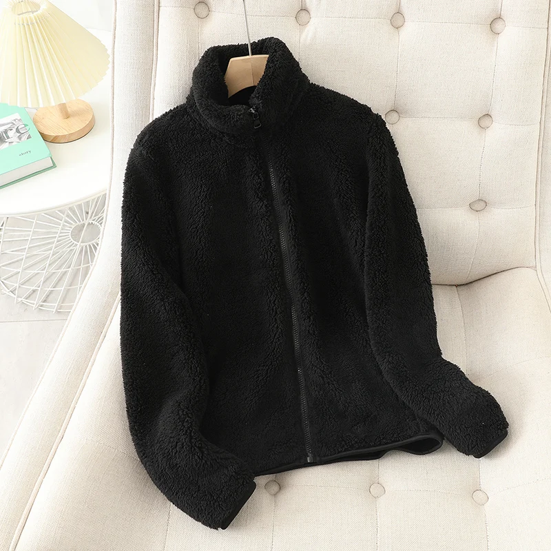 R&B | Fleecejacke Weiches Korallenfleece Lockere Passform Wendbar Hochgeschlossen