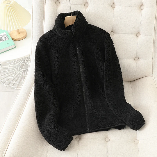 R&B | Fleecejacke Weiches Korallenfleece Lockere Passform Wendbar Hochgeschlossen