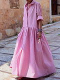 Lässiges langärmeliges Hemd aus Baumwolle, kariert, Swingkleid