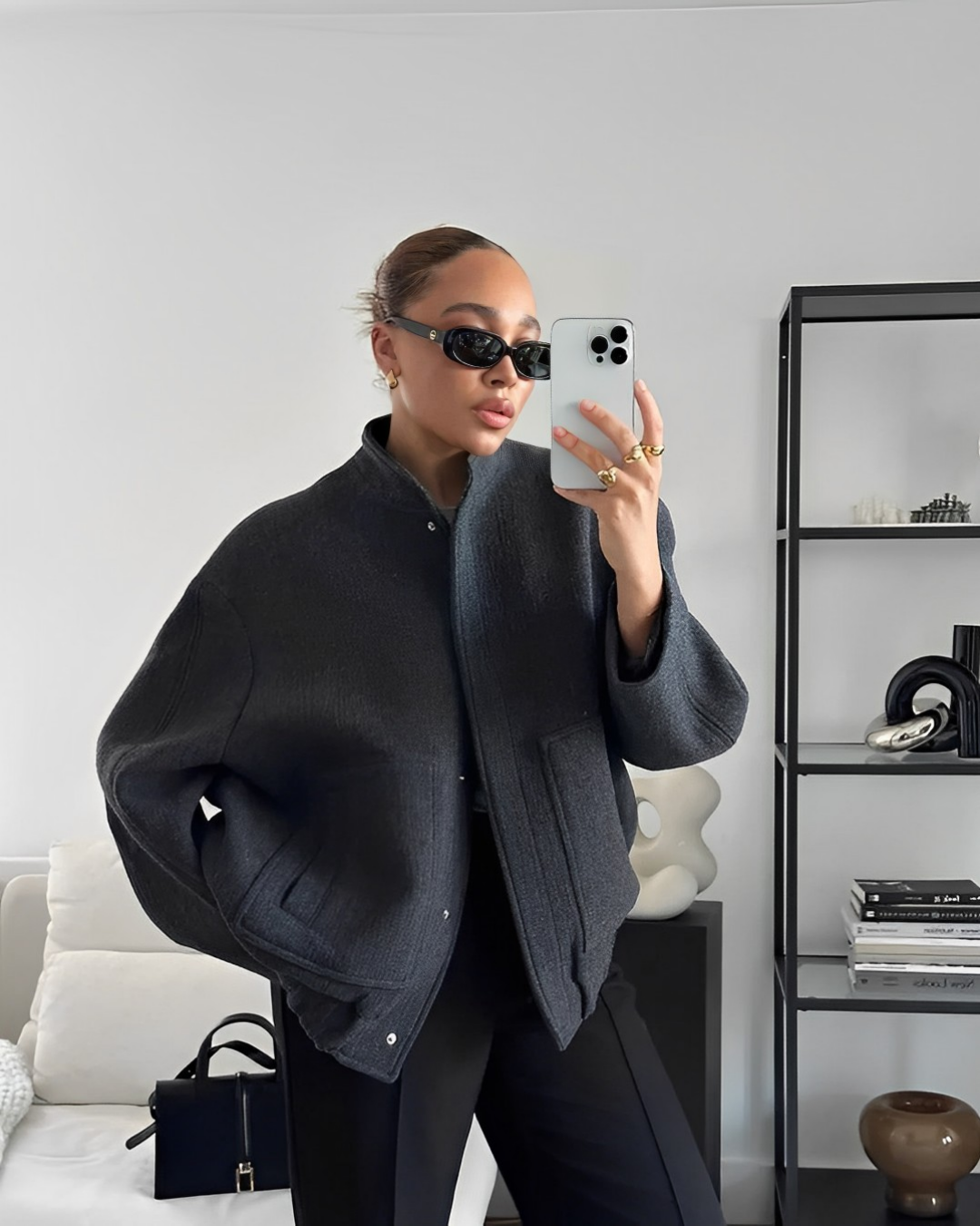 R&B | Bomberjacke - Oversized Fit - Weiches Fleece - Druckknopfverschluss - Taschen