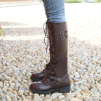 R&B | Ritter Niedrige Absatz Bikerstiefel mit Gürtelschnalle Kreuzgurte