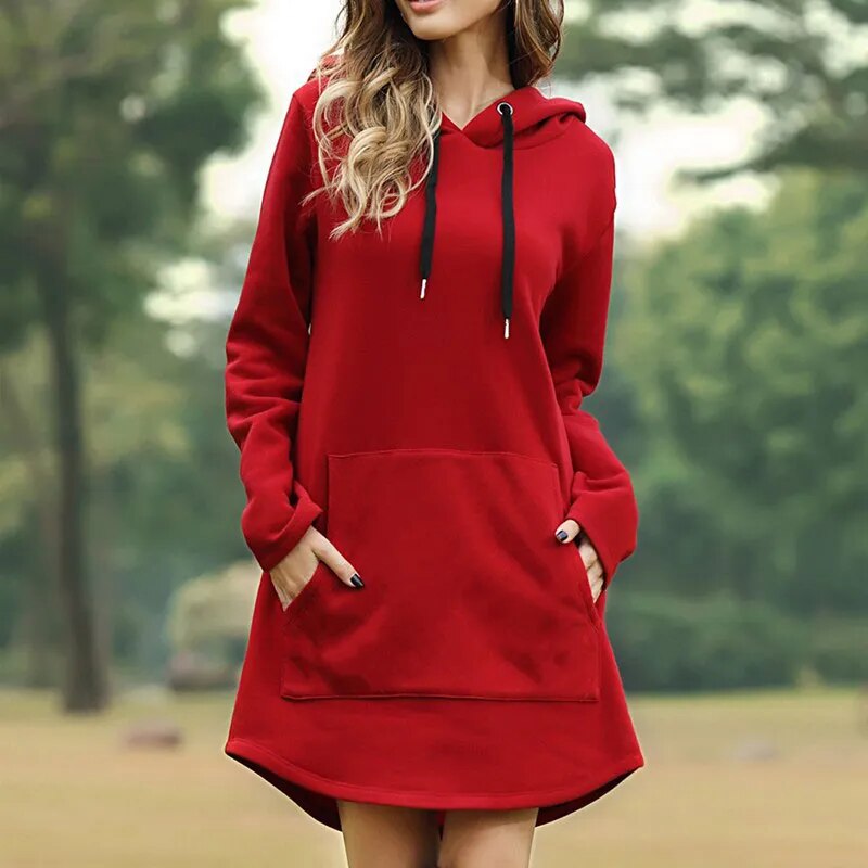 Heidi-Mode | Gemütliches Langes Sweatshirt-Kleid mit Kapuze