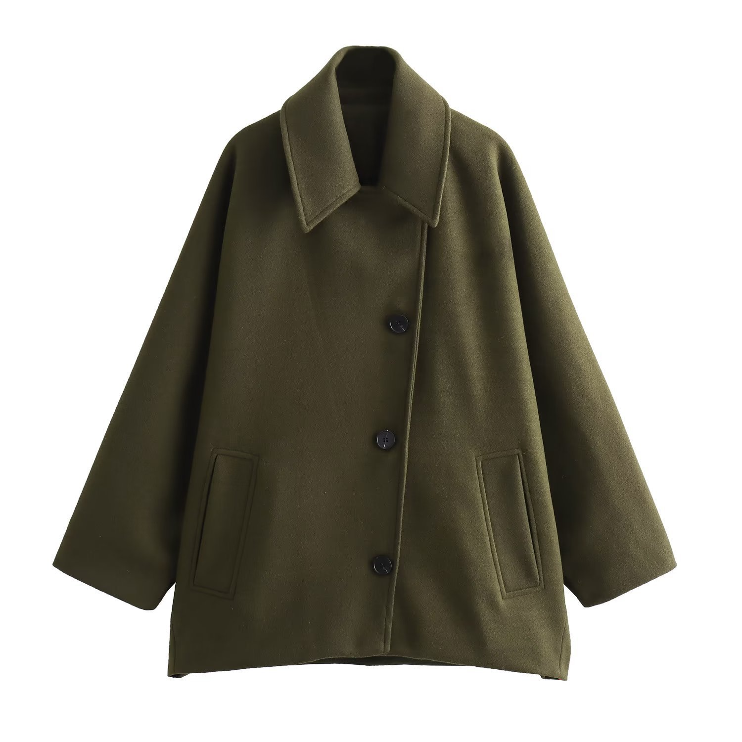 R&B | Mantel Oversized Passform Woll-Look Fledermausärmel Knopfverschluss Eingeknickter Kragen