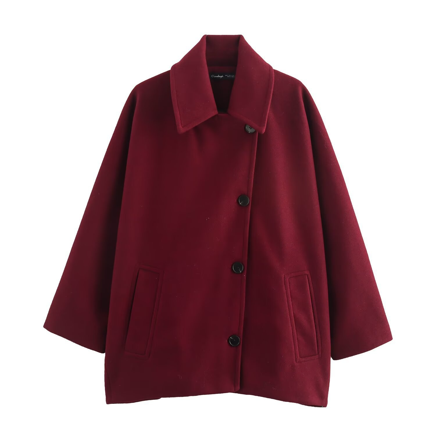 R&B | Mantel Oversized Passform Woll-Look Fledermausärmel Knopfverschluss Eingeknickter Kragen