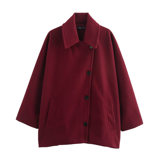 R&B | Mantel Oversized Passform Woll-Look Fledermausärmel Knopfverschluss Eingeknickter Kragen
