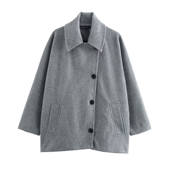 R&B | Mantel Oversized Passform Woll-Look Fledermausärmel Knopfverschluss Eingeknickter Kragen