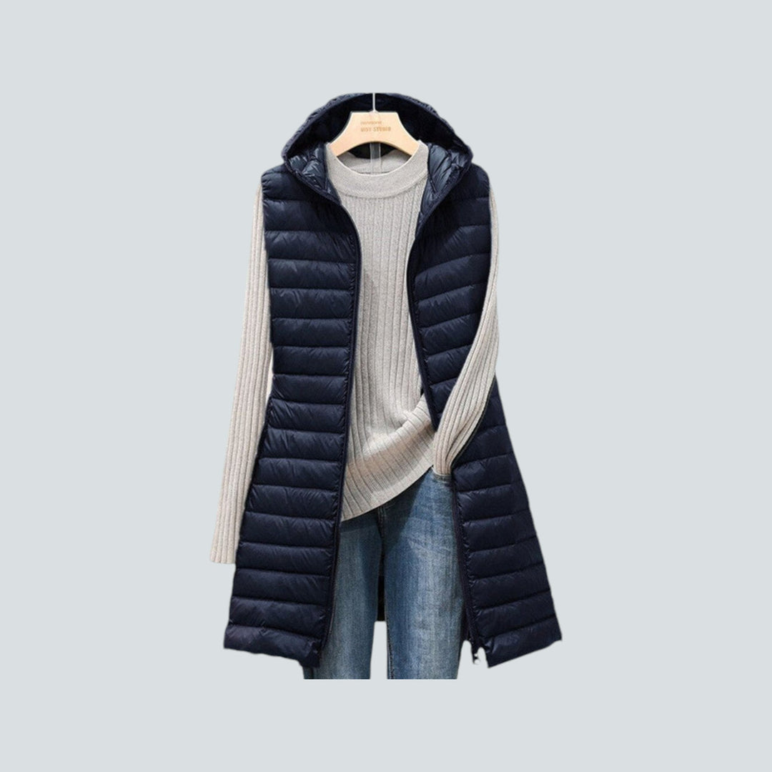 R&B | Lange Puffer Weste - Stepp Kapuzen ärmellose Jacke - Warme isolierte Schicht