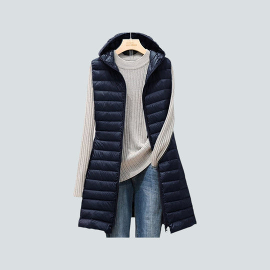 R&B | Lange Puffer Weste - Stepp Kapuzen ärmellose Jacke - Warme isolierte Schicht
