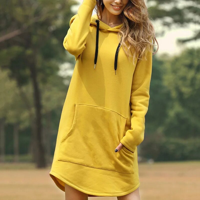 Heidi-Mode | Gemütliches Langes Sweatshirt-Kleid mit Kapuze