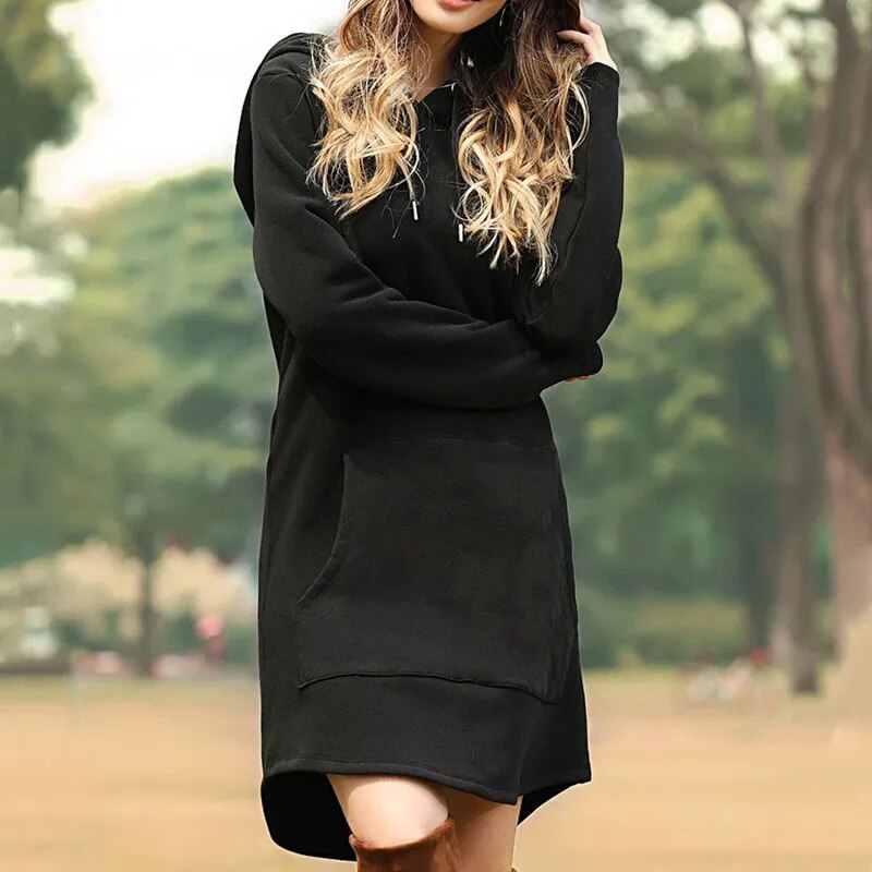 Heidi-Mode | Gemütliches Langes Sweatshirt-Kleid mit Kapuze