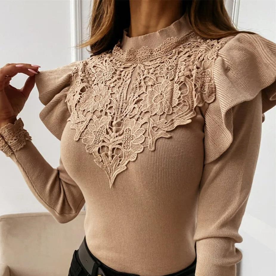 R&B | Pullover mit Rollkragen, Rüschen und Spitzendetails