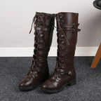 R&B | Ritter Niedrige Absatz Bikerstiefel mit Gürtelschnalle Kreuzgurte