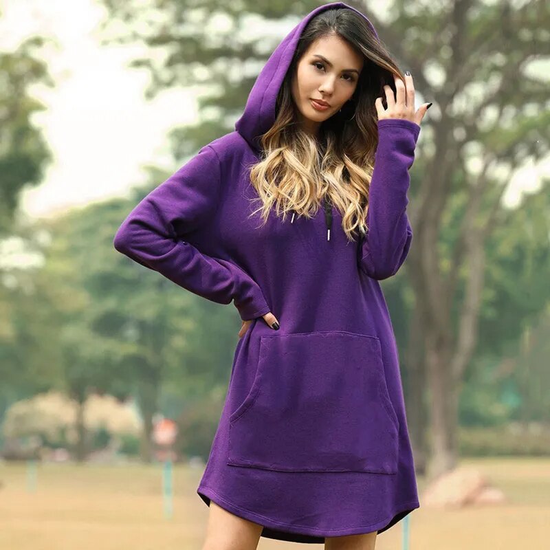 Heidi-Mode | Gemütliches Langes Sweatshirt-Kleid mit Kapuze