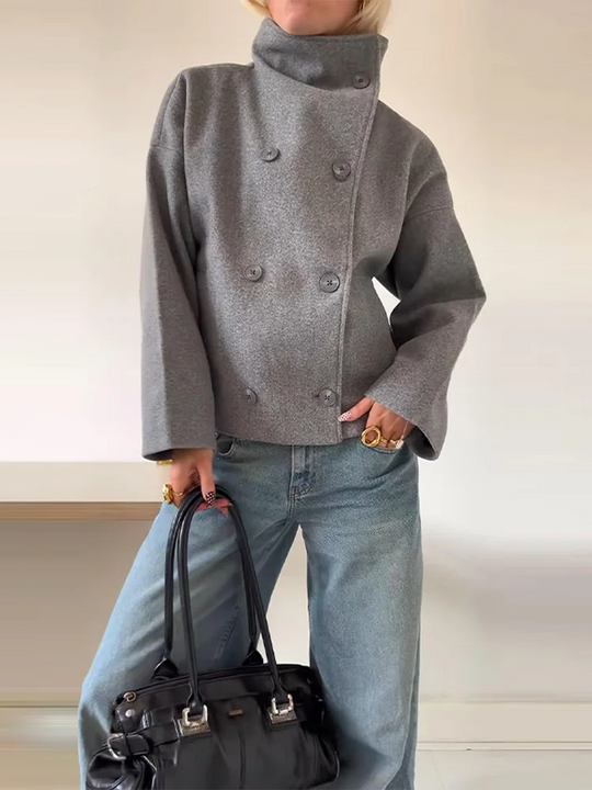 Damen Wollmischung Kurzmantel mit Oversized Fit & Stehkragen | R&B