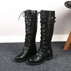 R&B | Ritter Niedrige Absatz Bikerstiefel mit Gürtelschnalle Kreuzgurte