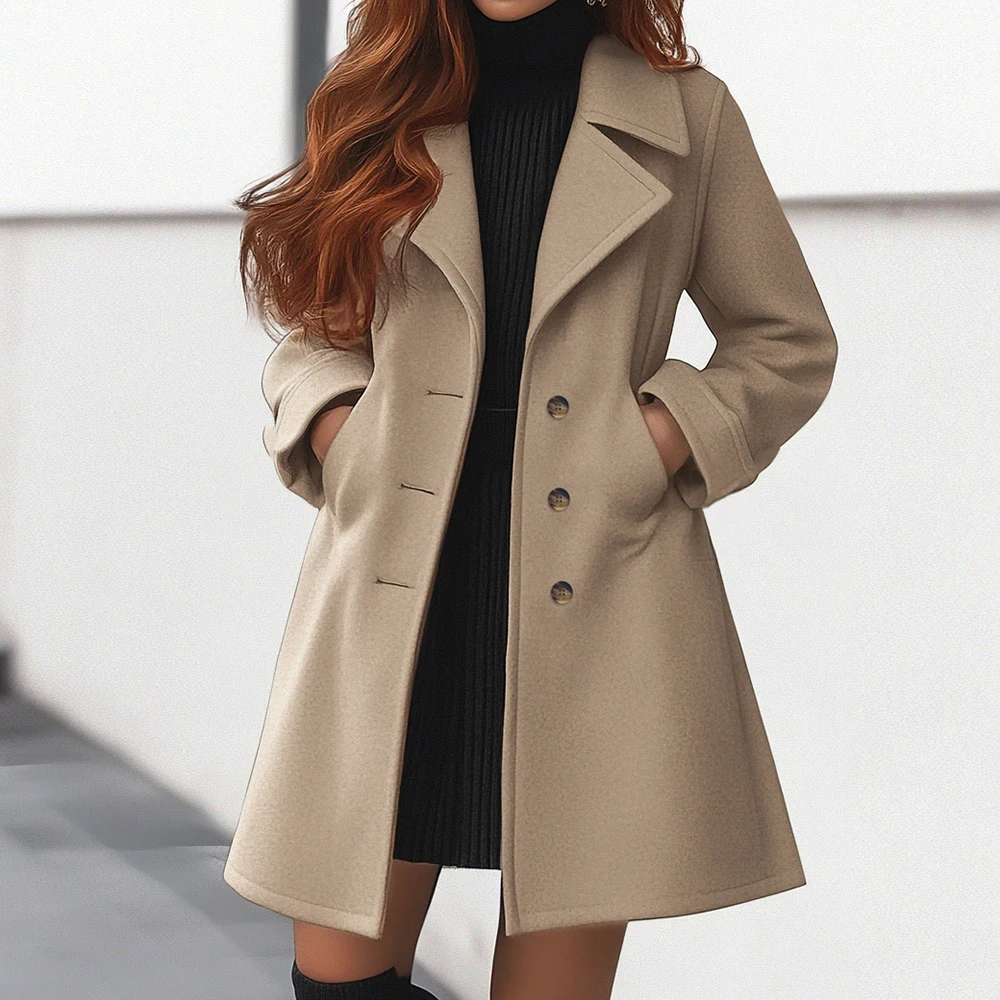 R&B | Langmantel - Tailored Fit - Wolloptik - Einreihig - Reverskragen