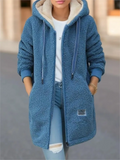 R&B | Mantel Mittellang Lockere Passform Kapuze mit Kordelzug Weicher Fleece mit Reißverschluss