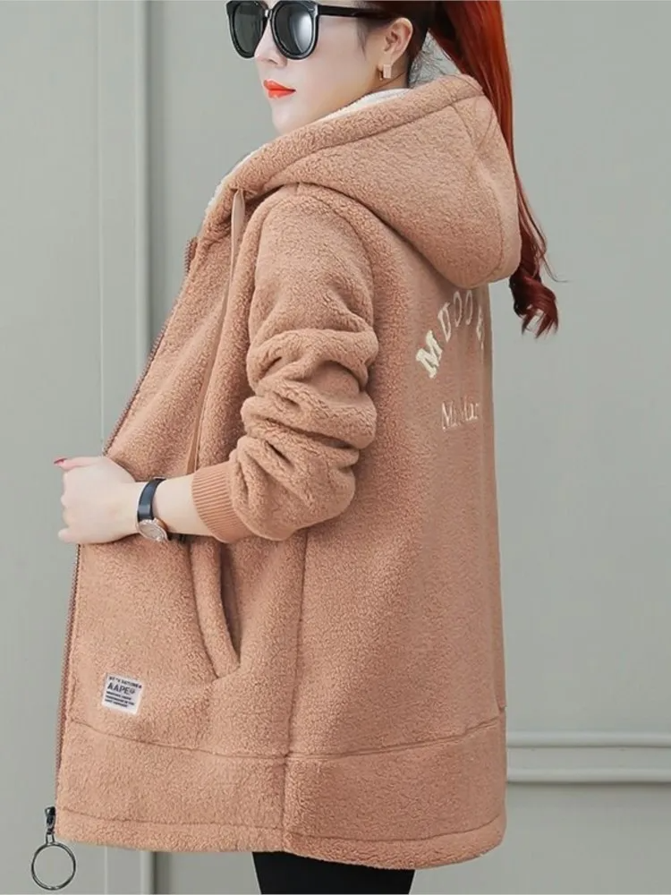 R&B | Mantel Mittellang Lockere Passform Kapuze mit Kordelzug Weicher Fleece mit Reißverschluss