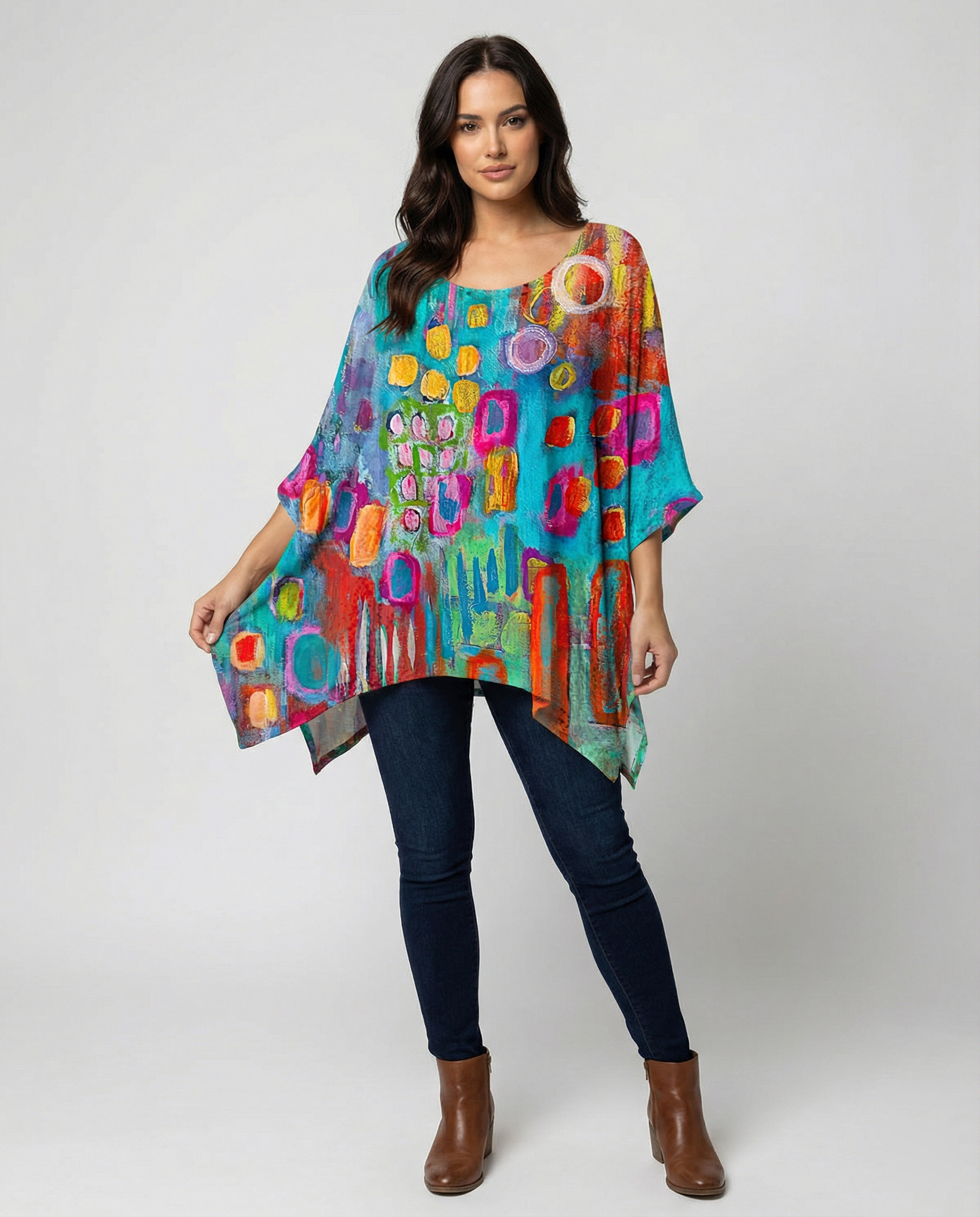 R&B | Stylische Lose Bluse mit Farbigen Geometrischen Muster für Frauen