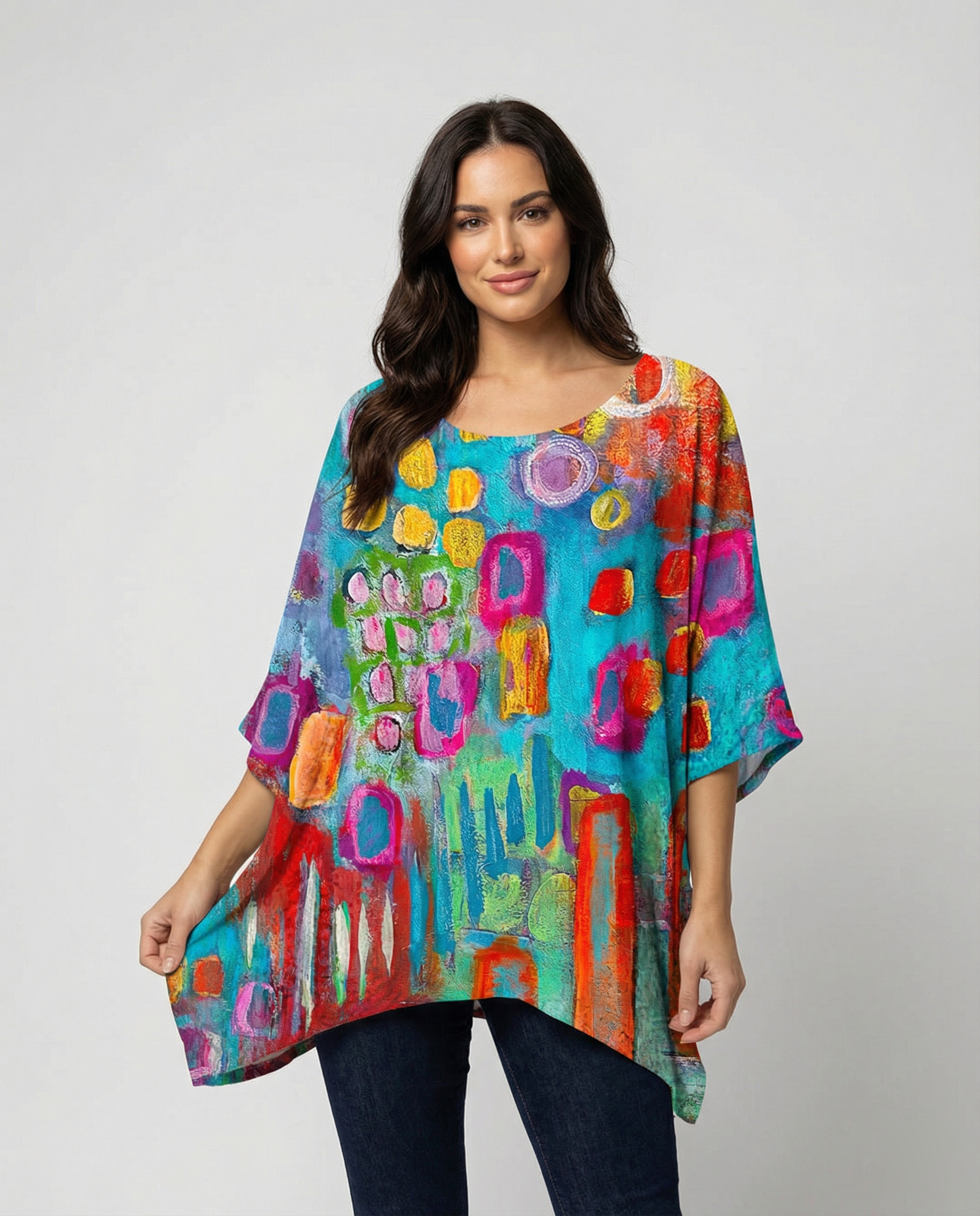 R&B | Stylische Lose Bluse mit Farbigen Geometrischen Muster für Frauen