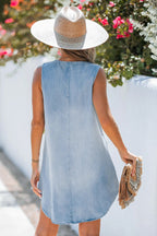 Denim V-Ausschnitt ärmelloses Mini-Kleid