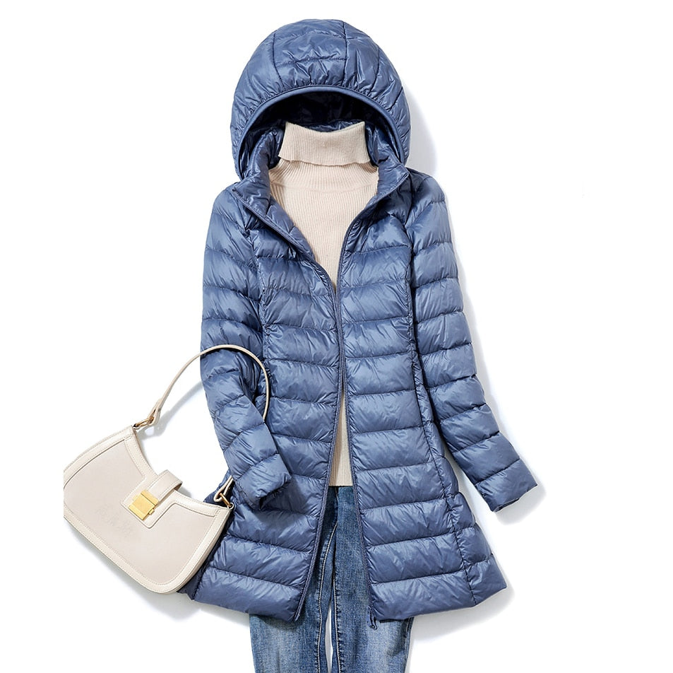 R&B | Puffer Coat - Gequiltete Mittellange - Kapuzenleichte Warme Jacke