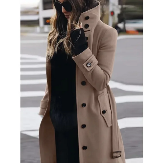 R&B | Mantel Wolle Slim Fit Einreiher Lange Ärmel Stehkragen Langes Modell
