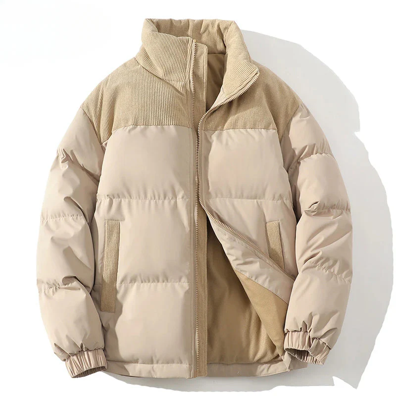 R&B | Puffer-Jacke Gestepptes Futter Rippcord-Naht Hüftlänge Elastische Bündchen
